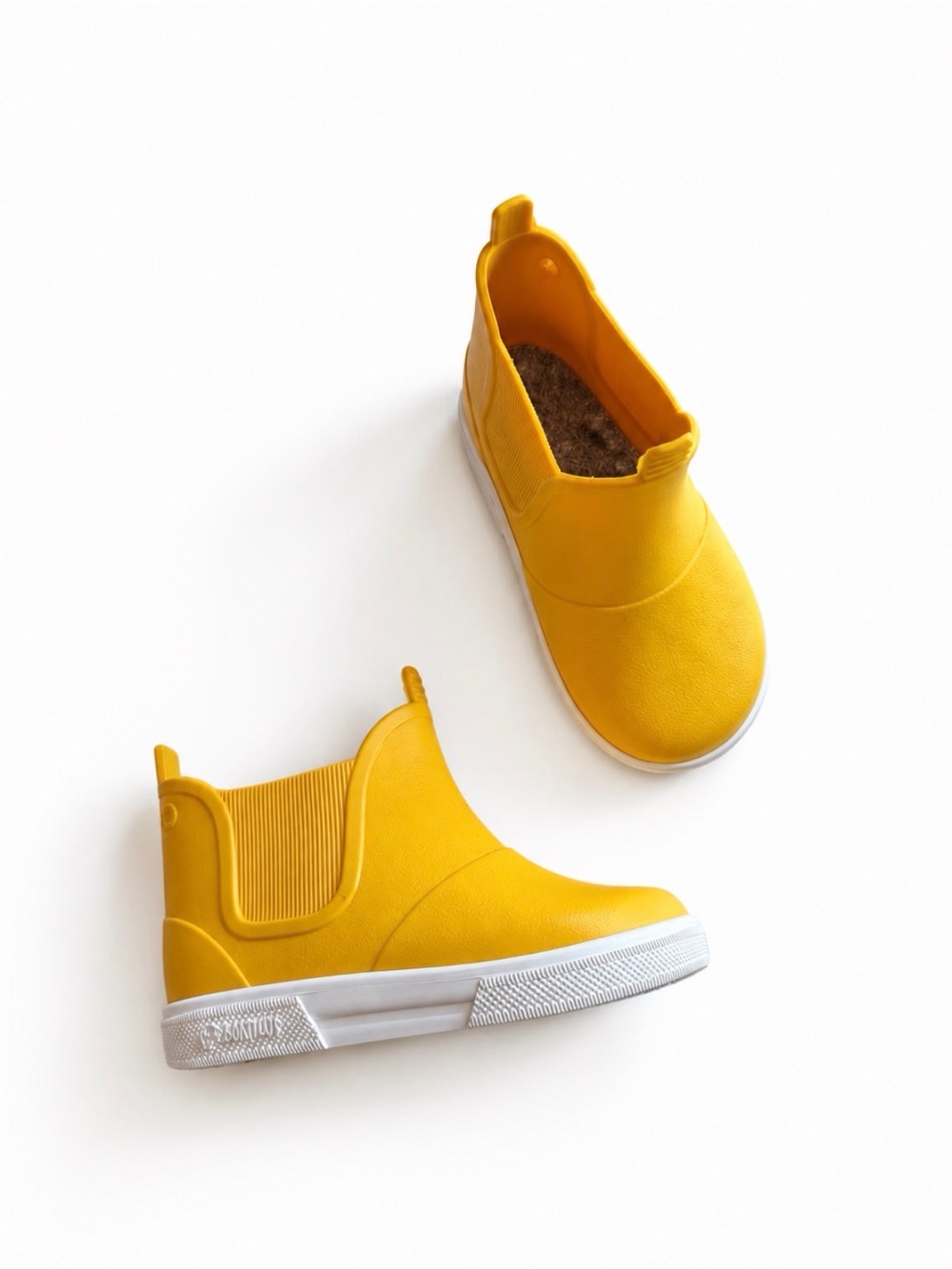 Kids Yellow Waterproof Slip-On Rain & Snow Boots with White Sole